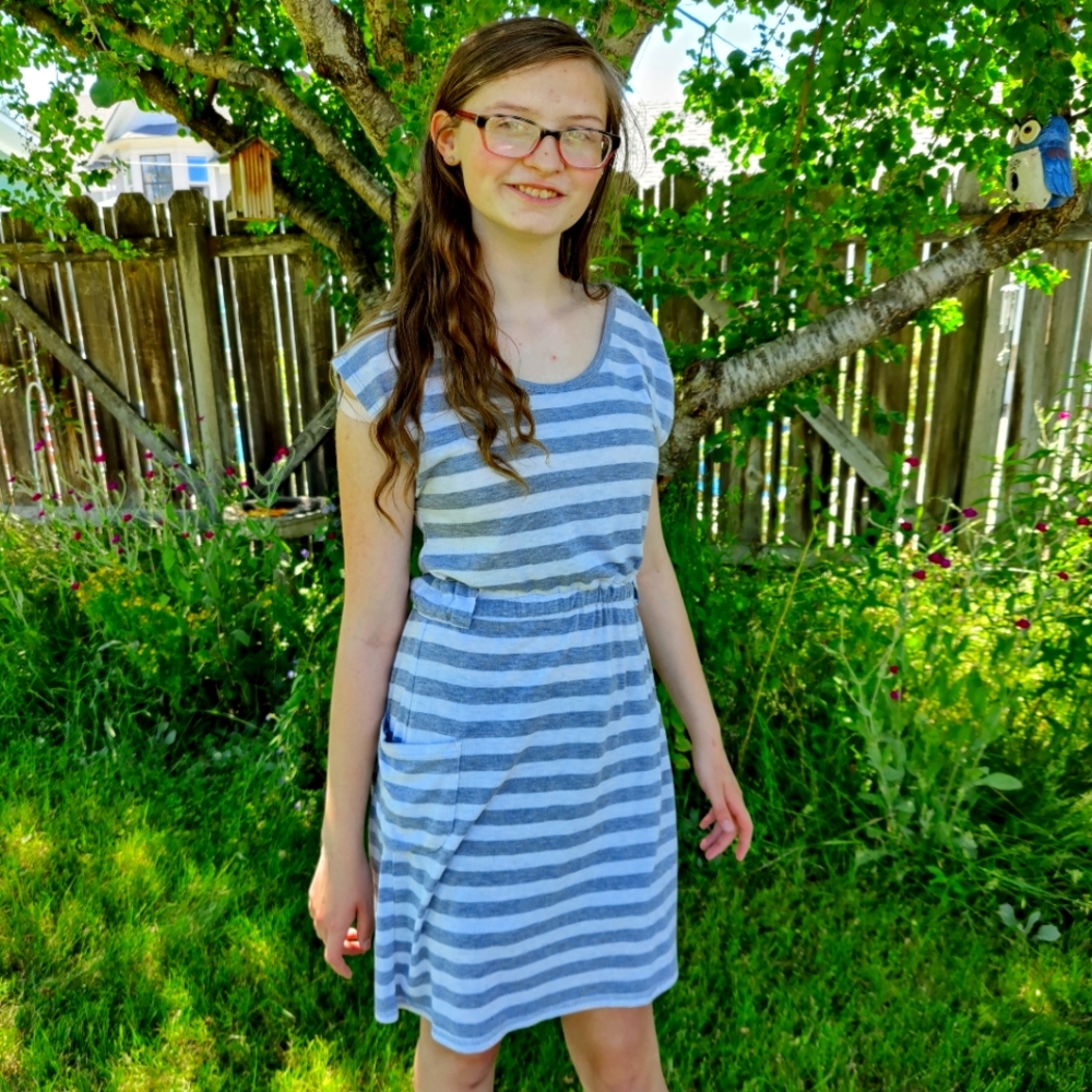Gray and white striped dress